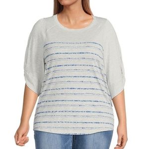 Democracy Plus Size Short Twist Sleeve Round Neck Stripe Knit Top 1X